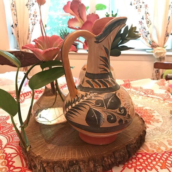 Antique hand painted pottery pitcher - Picture 2 of 5